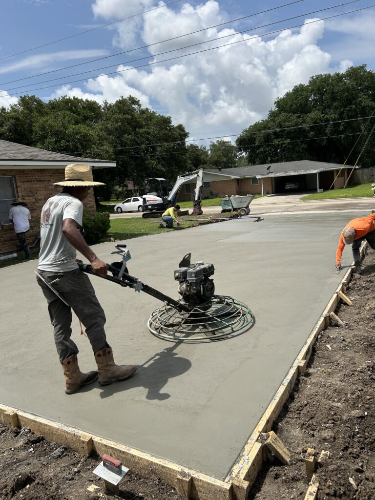 Shed Quarters installing a 50 ft X 22ft Driveway and Garage Slab in New Iberia, Louisiana